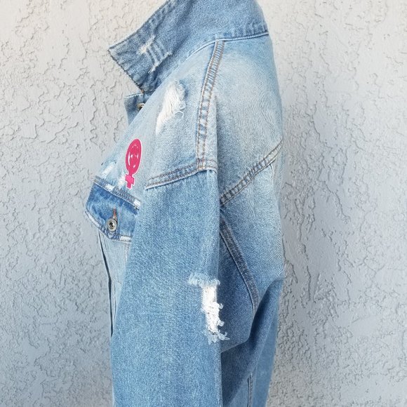 FAshion Nova LGBTQ distressed denim jacket - Picture 6 of 13